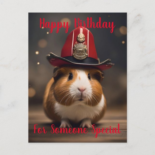 Rescue Ready: Guinea Pig in a Fireman's Hat, Postcard (Front)
