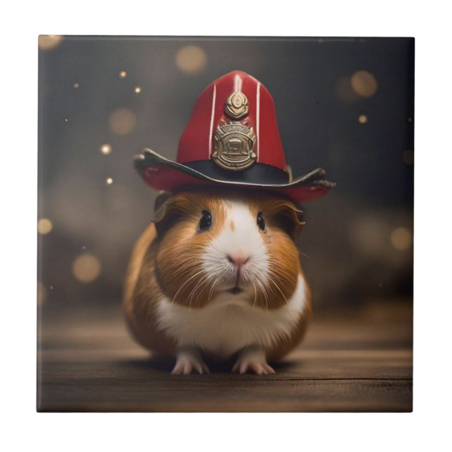 Rescue Ready: Guinea Pig in a Fireman's Hat, Tile (Front)