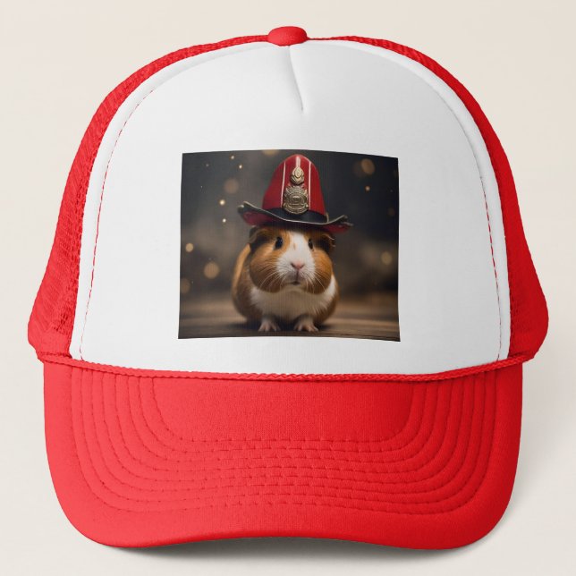 **"Rescue Ready: Guinea Pig in a Fireman's Hat"** Trucker Hat (Front)