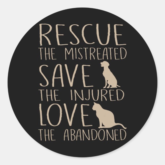 Rescue Save Love - Cute Animal Rescue Dog Cat Love Classic Round Sticker (Front)