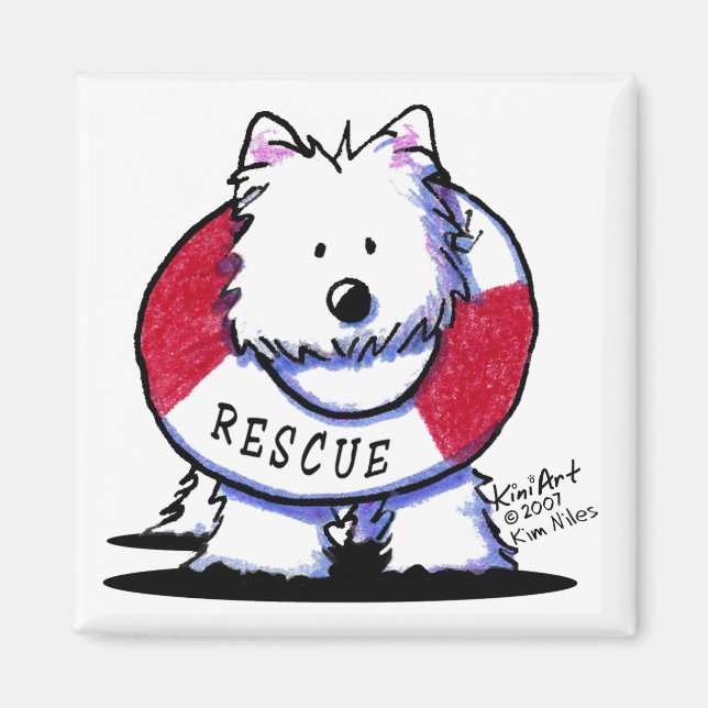 Rescue Westie Square White Magnets (Front)