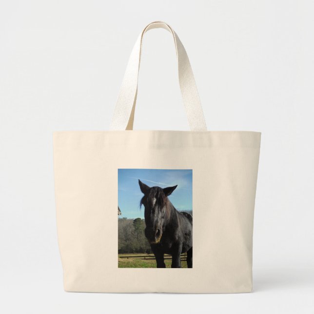 Rescued Black Draught   Horse Large Tote Bag (Front)