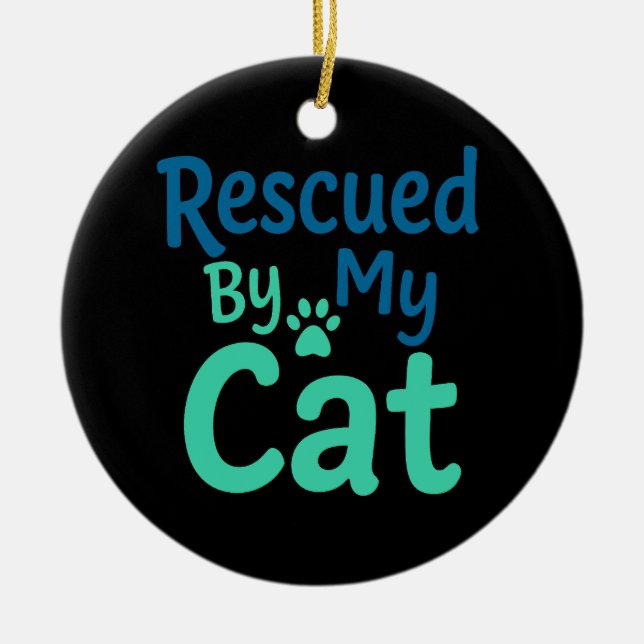 Rescued by My Cat Ceramic Tree Decoration (Front)