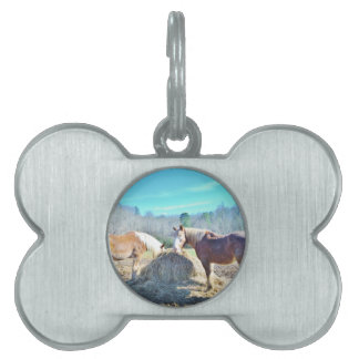 Rescued Draught Horses eating hay Pet Name Tag