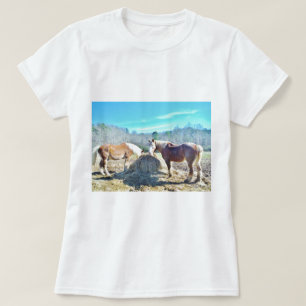 Rescued Draught Horses eating hay T-Shirt