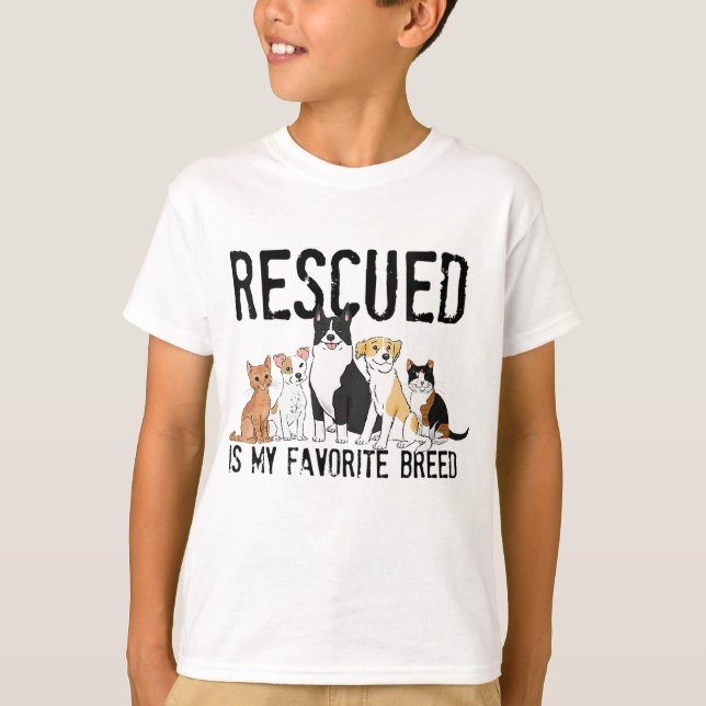 Rescued is My Favourite Breed, Adopt Don't Shop, D T-Shirt (Front)