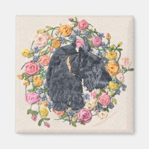Rescued Scottie Bonnie on Floral Background Magnet