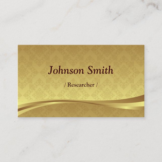 Researcher - Elegant Gold Damask Business Card (Front)