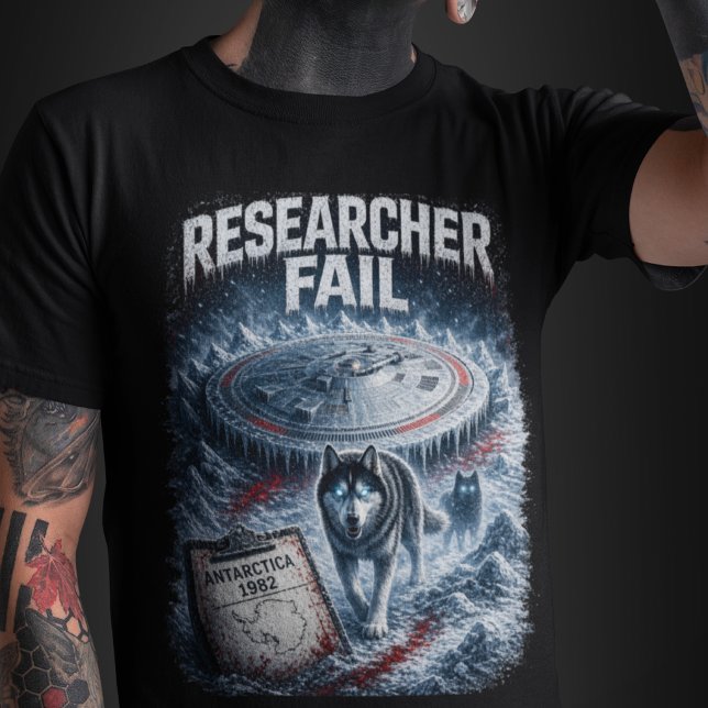 Researcher Fail Men's Dark T-Shirt (When science goes wrong… it goes REALLY wrong.)