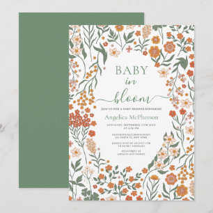Reseda Green Wild Flowers Frame Baby in Bloom Invitation