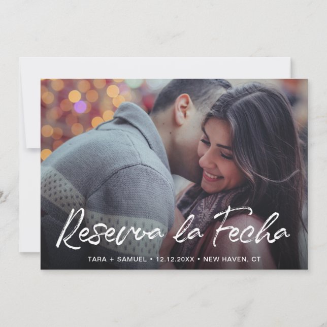 Reserva la Fecha Modern Brush Script Photo Spanish Save The Date (Front)
