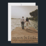 Reserva La Fecha Modern Photo Invitation<br><div class="desc">This modern photo wedding save the date flat card has a warm, minimalist design. The front features a lively script text above your first names and date. On the back, we've set the background as transparent, so that the colour of the paper will serve as the base colour. You can...</div>