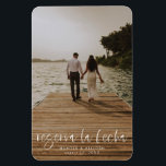 Reserva La Fecha Modern Photo Invitation Magnet<br><div class="desc">This modern photo wedding save the date flat card has a warm, minimalist design. The front features a lively script text above your first names and date. On the back, we've set the background as transparent, so that the colour of the paper will serve as the base colour. You can...</div>