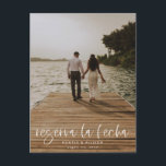 Reserva La Fecha Modern Photo PostCard<br><div class="desc">This modern photo wedding save the date flat card has a warm, minimalist design. The front features a lively script text above your first names and date. On the back, we've set the background as transparent, so that the colour of the paper will serve as the base colour. You can...</div>