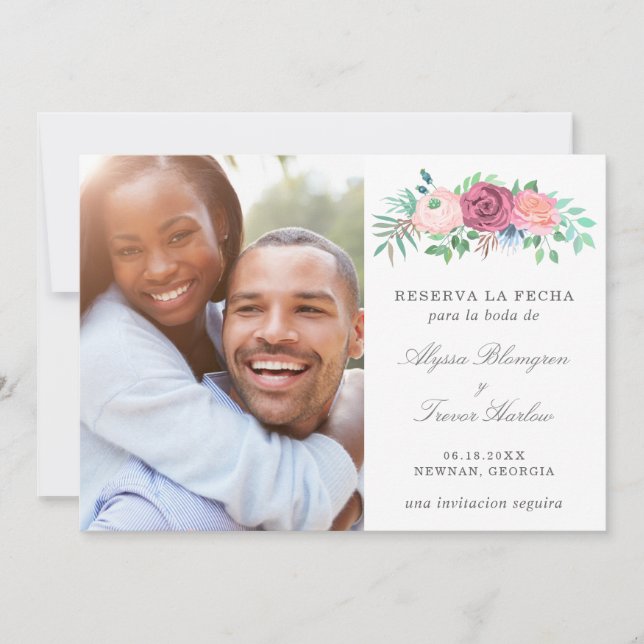 Reserva La Fecha Pink Floral Photo Spanish Save The Date (Front)