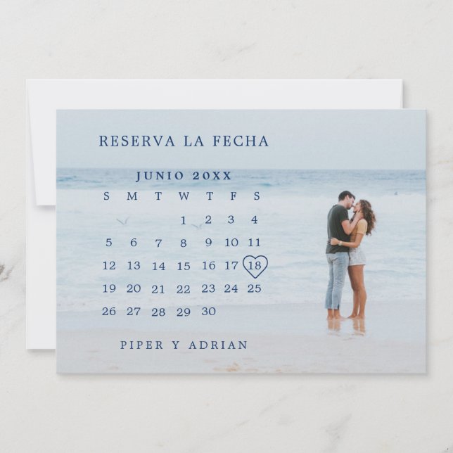 Reserva La Fecha Simple Navy Blue Calendar Photo Save The Date (Front)