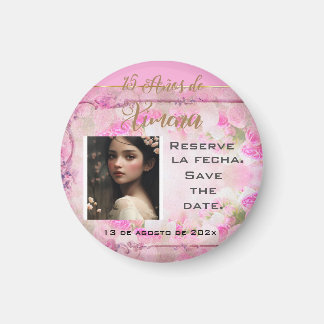 Reserve la fecha /Save the Date en Rosa y Oro  Magnet