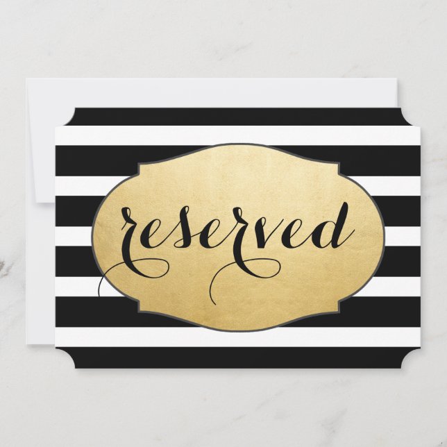 Reserved Black Stripes Faux Gold Foil Wedding Sign Invitation (Front)