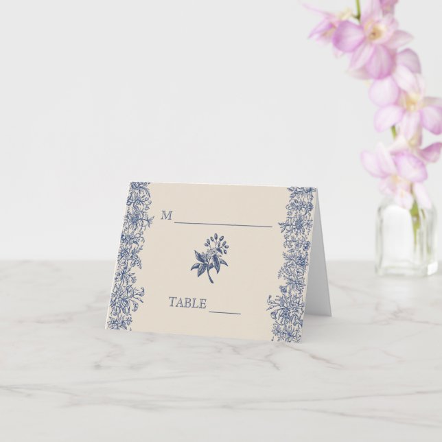 Reserved blue floral wedding place card (Orchid)