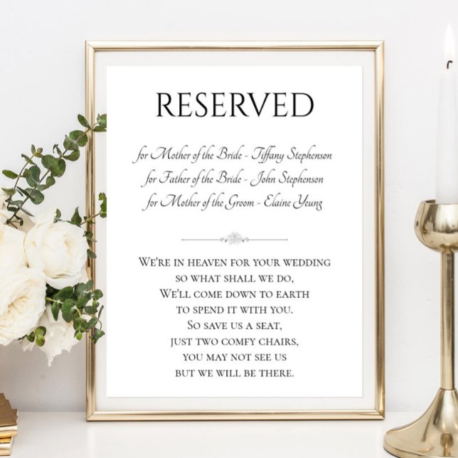 Reserved Chair With Names Memorial Wedding Poster (Creator Uploaded)