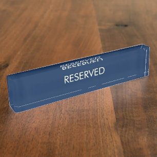 Reserved, customise, change name text navy white nameplate