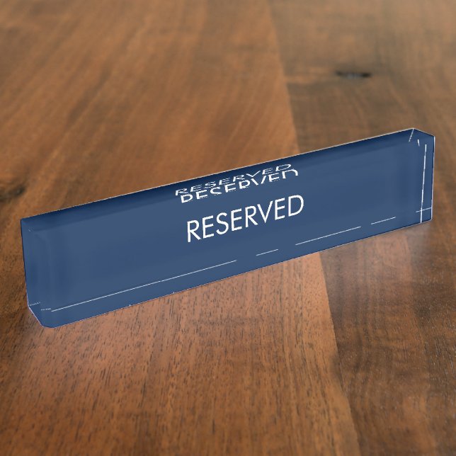 Reserved, customise, change name text navy white nameplate (Side)