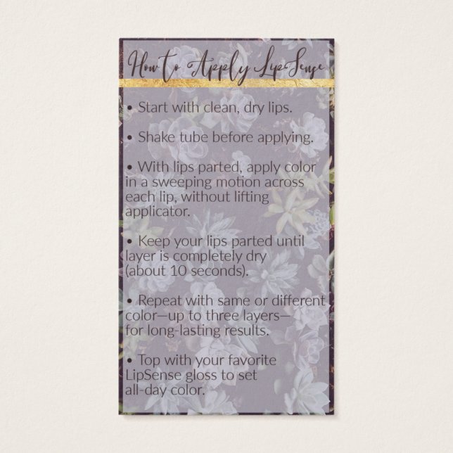 Reserved for Amy ~LipSense Application & Tips Card (Back)