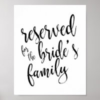 Reserved for Bride's Family 8x10 Wedding Sign