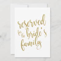 Reserved for Bride's Family Affordable Sign