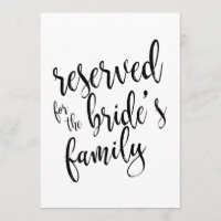 Reserved for Bride's Family Affordable Sign
