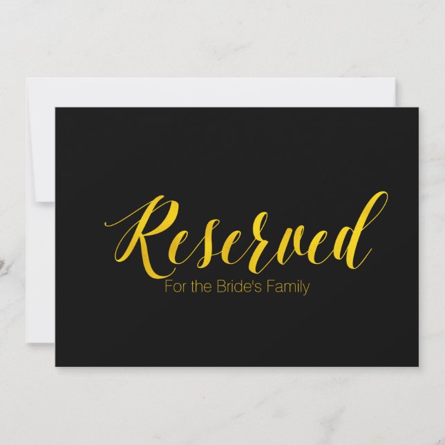"Reserved for Bride's Family" Chic Wedding Sign Invitation (Front)