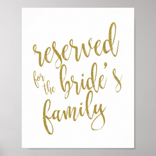 Reserved for Bride's Family Glitter 8x10 Sign (Front)
