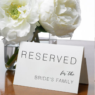 Reserved For Bride's Family Modern Wedding Seating Card