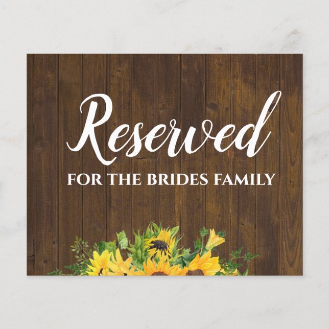 Reserved for Brides Family Rustic Wedding Sign (Front)