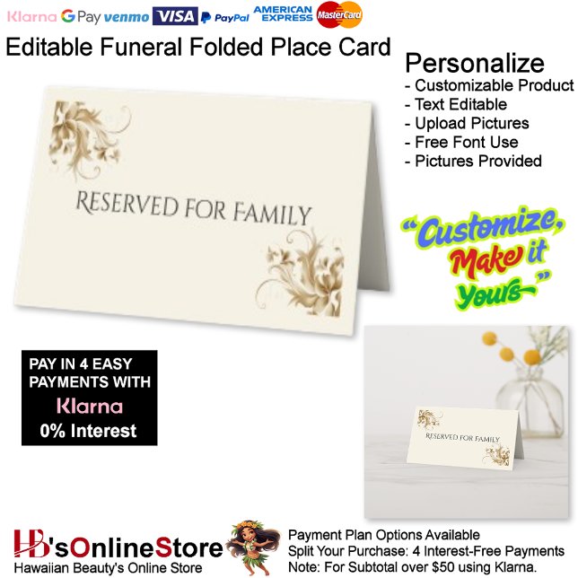Reserved For Family Flourish Funeral Folded Place  Card (Reserved For Family Flourish Funeral Folded Place Card.)