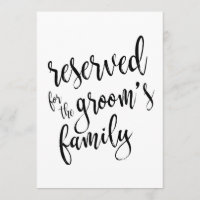 Reserved for Groom's Family  Affordable Sign
