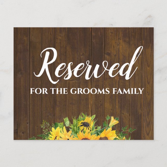 Reserved for Grooms Family Rustic Wedding Sign (Front)