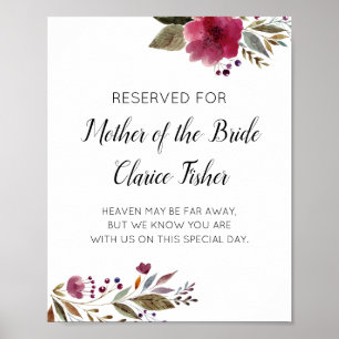 Reserved For Mother of the Bride Burgundy Wedding Poster