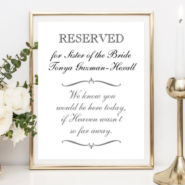 Reserved For Sister of the Bride Memorial Wedding Poster (Creator Uploaded)