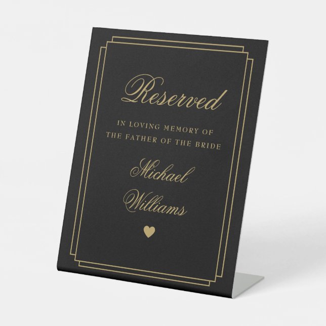 Reserved In Loving Memory Black And Gold Memorial Pedestal Sign (Front)