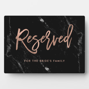 Reserved Rose Gold Script Black Marble Wedding Plaque