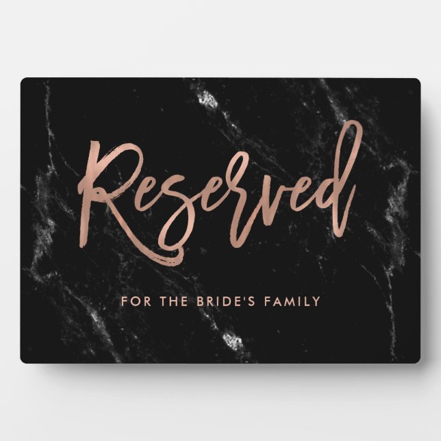 Reserved | Rose Gold Script Black Marble Wedding Plaque (Front)