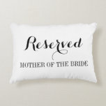 Reserved seating pillow cushions for wedding party<br><div class="desc">Reserved seating pillow cushions for wedding party. Elegant script calligraphy typography. Black and white or custom colours. Customisable template text. Cute sign for stylish wedding party, classy bridal shower, fancy anniversary, chic engagement etc. Double sided design. Make your own for bride and groom, bridesmaids, mother of the bride, father of...</div>