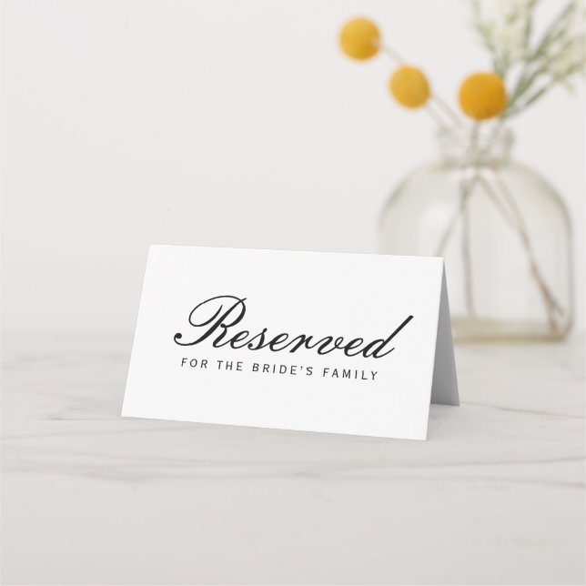 Reserved Seats Elegant Black White Modern Minimal Place Card (Front)