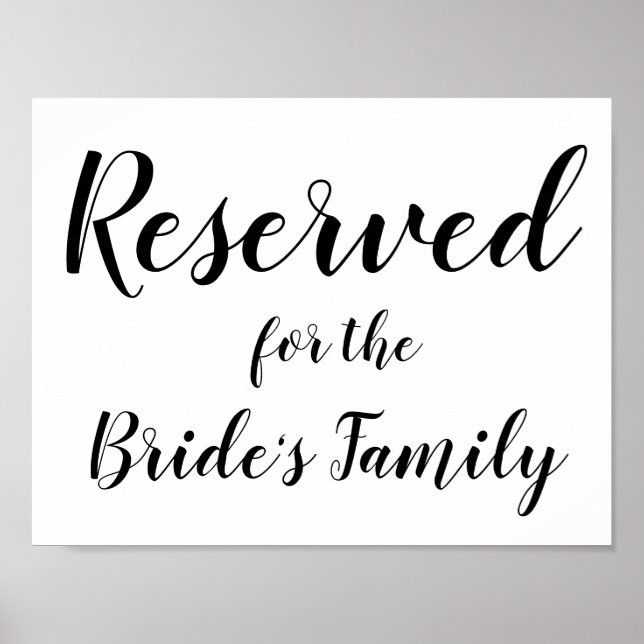 Reserved Sign - Bride's Family (Front)