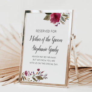 Reserved Sign For Mother of Groom Burgundy Wedding