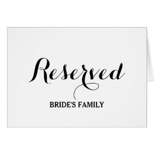 Reserved table or seating sign card for place