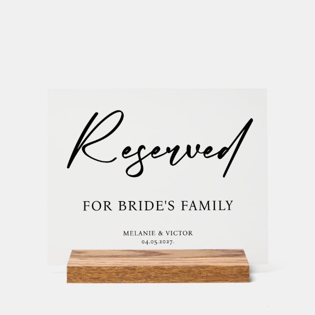Reserved table Wedding  Acrylic Sign (Front)