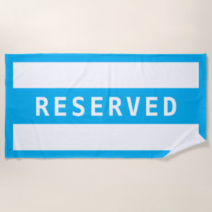 RESERVED, White Text on Sky Blue Stripe/Border Beach Towel