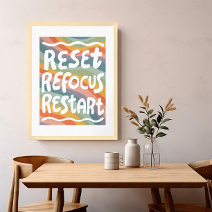 RESET REFOCUS RESTART Colorful Fun Bubble Letters  Poster